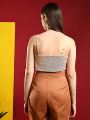 KOTTY Casual Embellished Women Beige Top 
