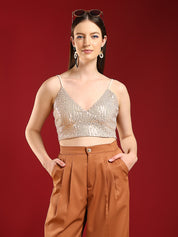 KOTTY Casual Embellished Women Beige Top 
