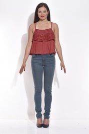KOTTY Casual Sleeveless Solid Women Brown Top 