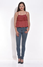 KOTTY Casual Sleeveless Solid Women Brown Top 