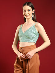 KOTTY Casual Embellished Women Green Top 