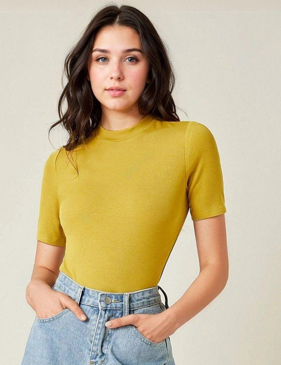 KOTTY Women's Slim Fit Half Sleeve Ribbed T-Shirt