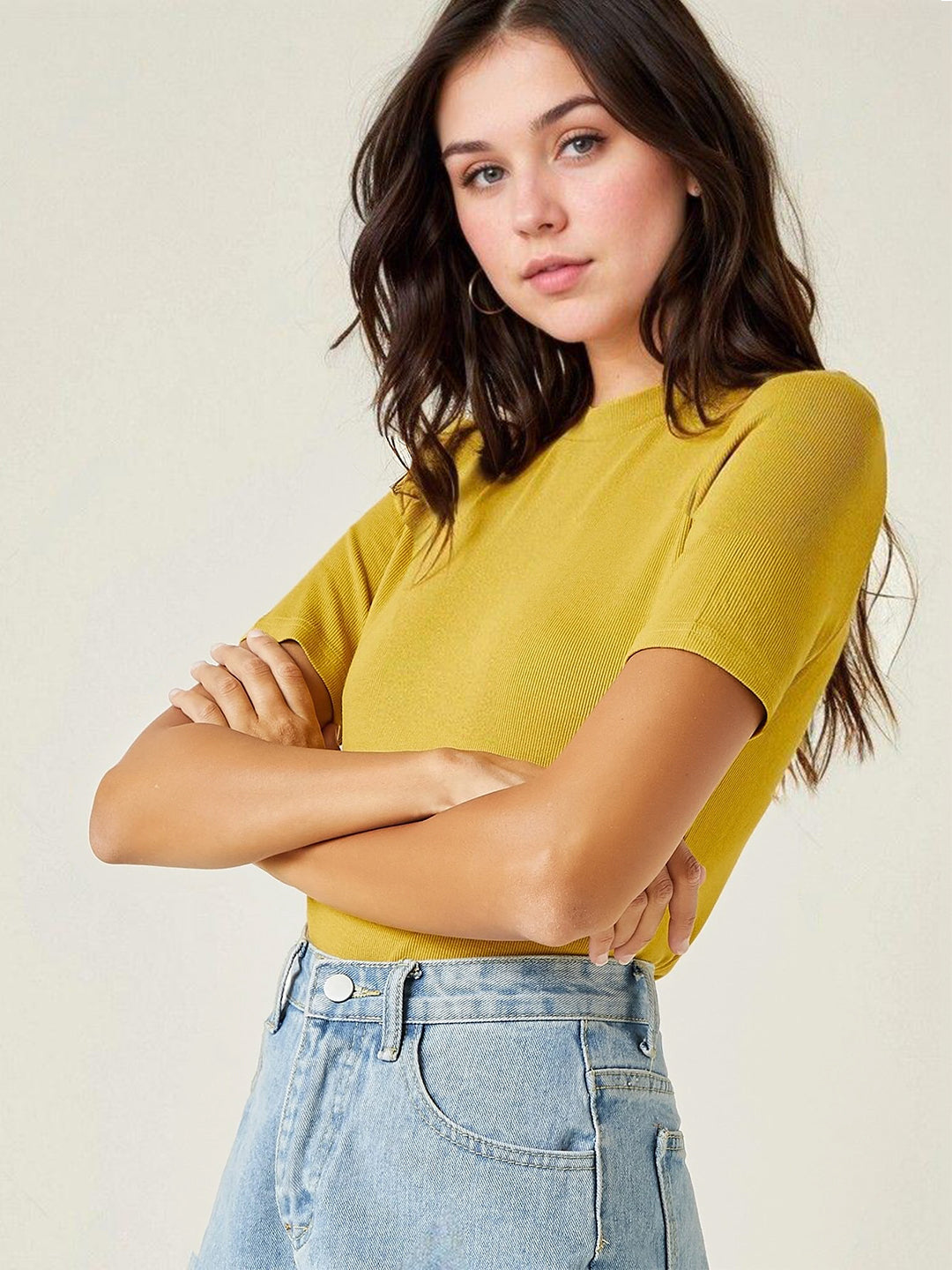 KOTTY Women's Slim Fit Half Sleeve Ribbed T-Shirt