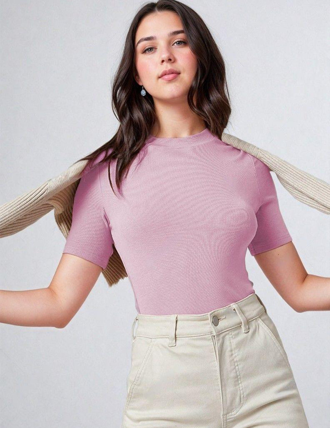 KOTTY Women's Slim Fit Half Sleeve Ribbed T-Shirt