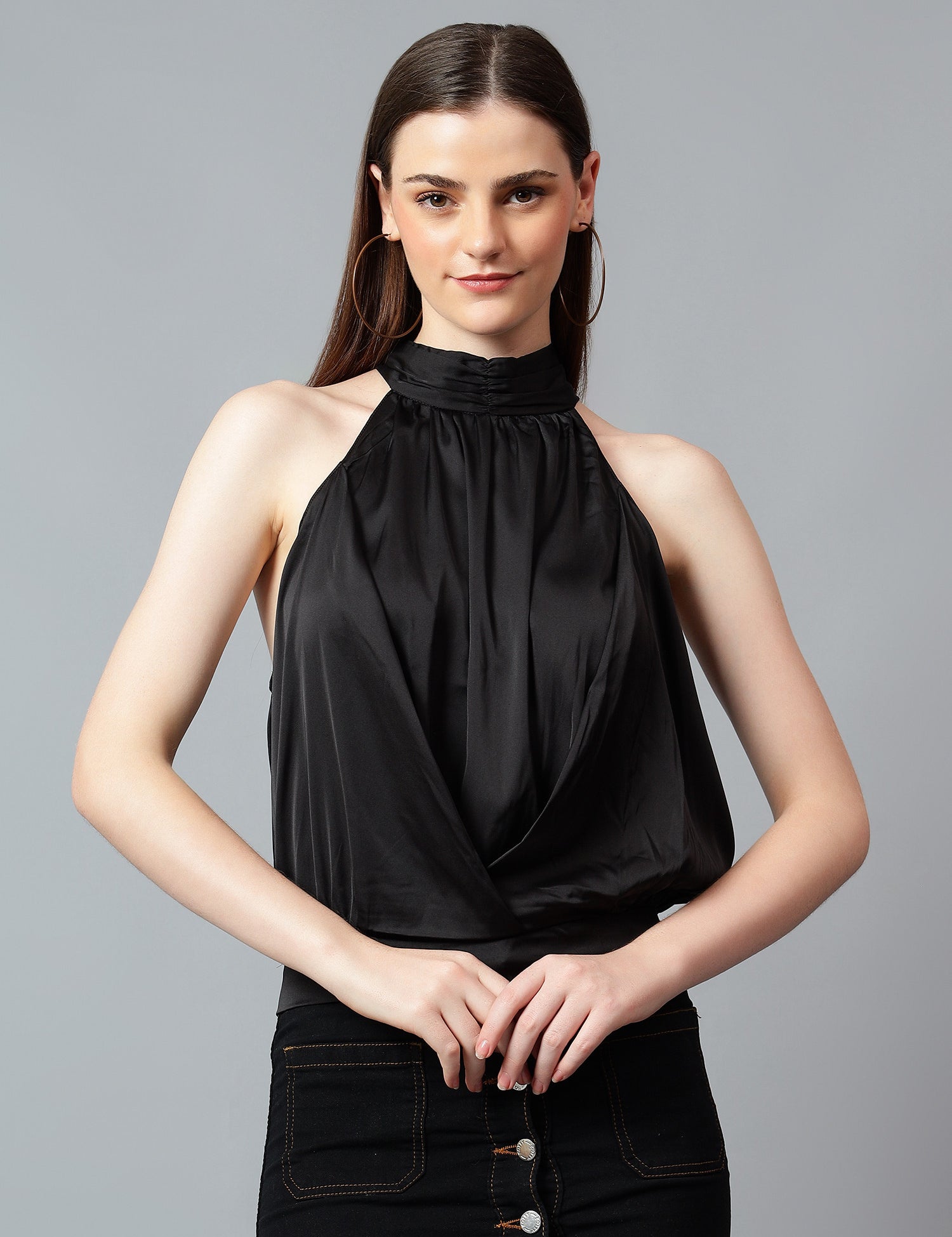 KOTTY Casual Solid Women Black Top 