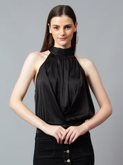 KOTTY Casual Solid Women Black Top 