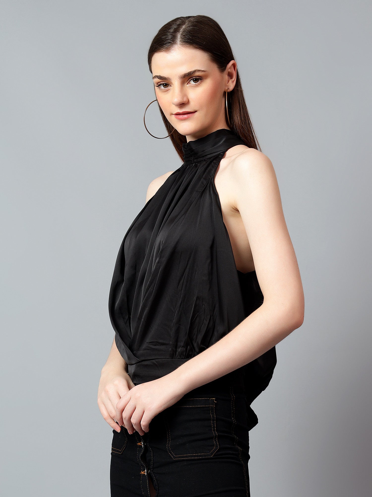 KOTTY Casual Solid Women Black Top 