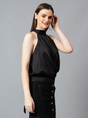 KOTTY Casual Solid Women Black Top 