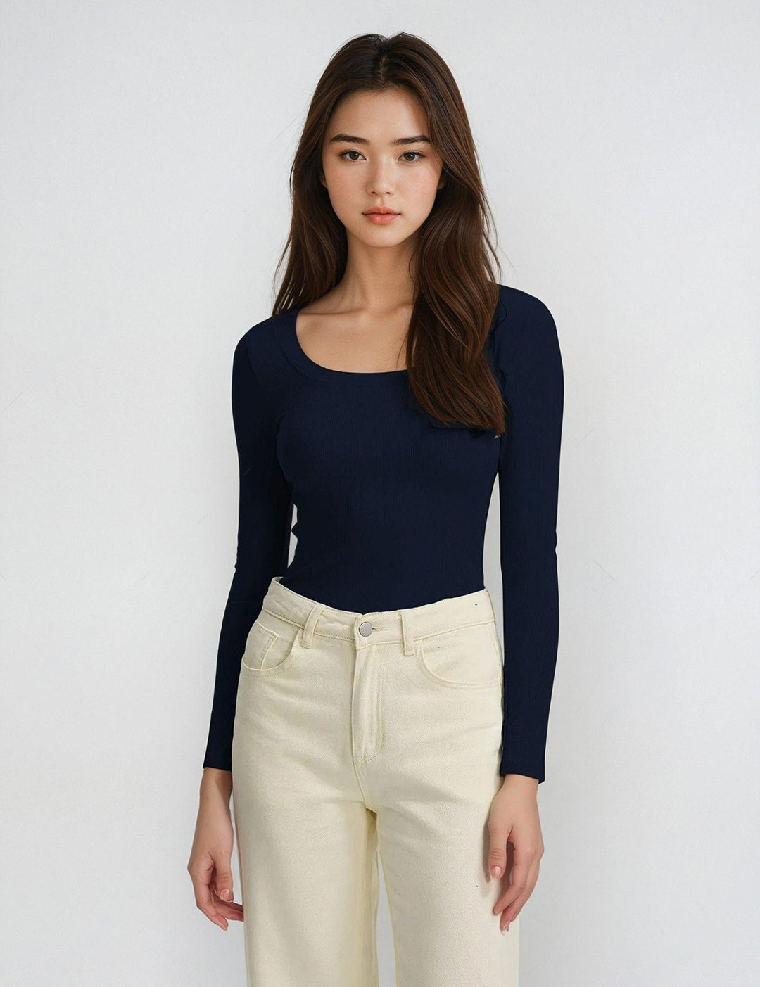 KOTTY Women's Slim Fit Long Sleeve Ribbed T-Shirt