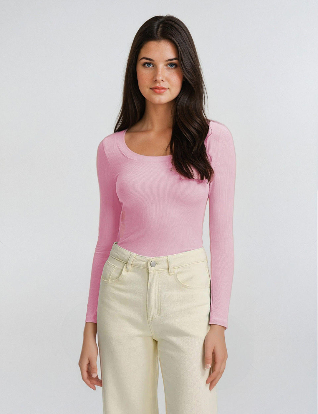 KOTTY Women's Slim Fit Long Sleeve Ribbed T-Shirt