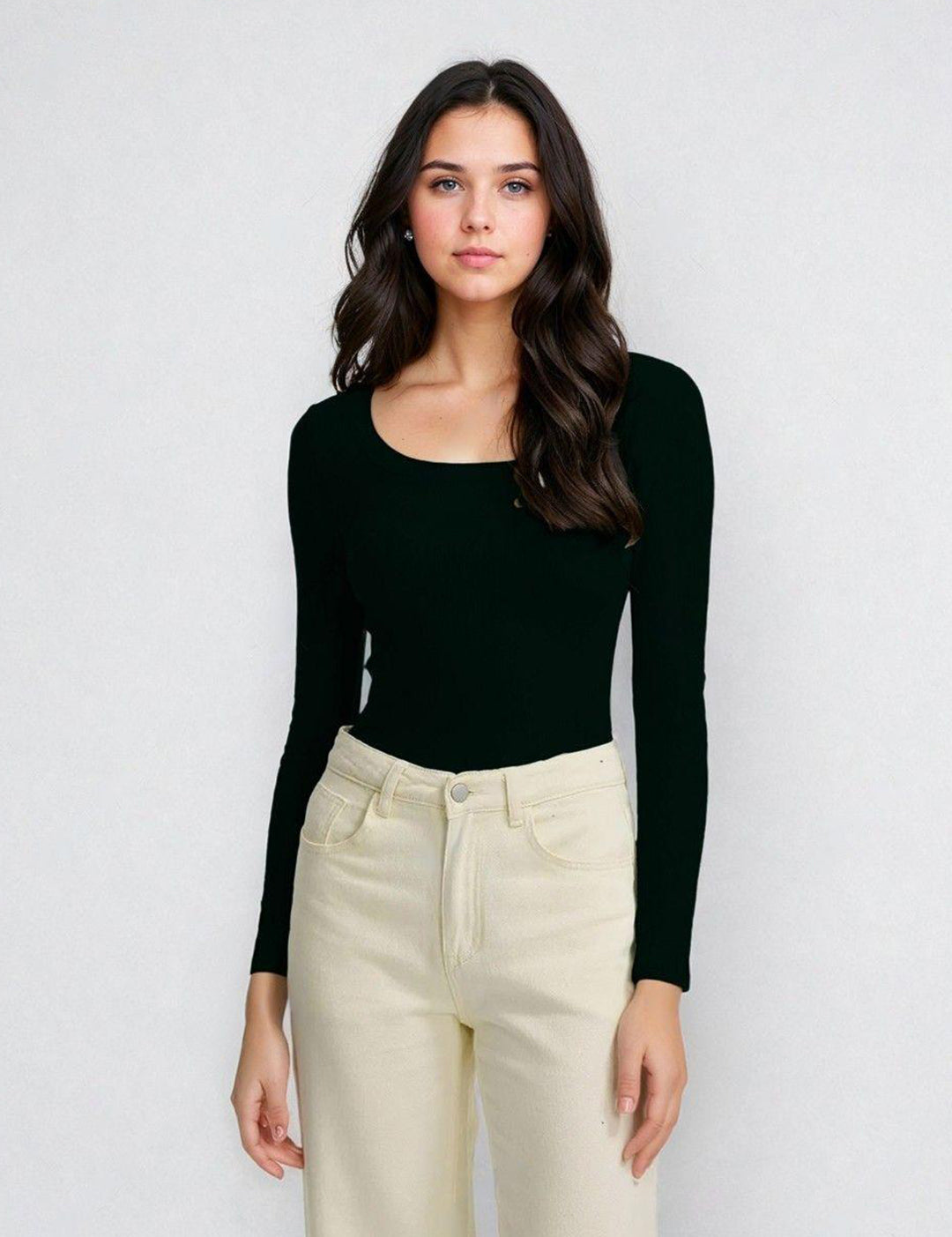 KOTTY Women's Slim Fit Long Sleeve Ribbed T-Shirt