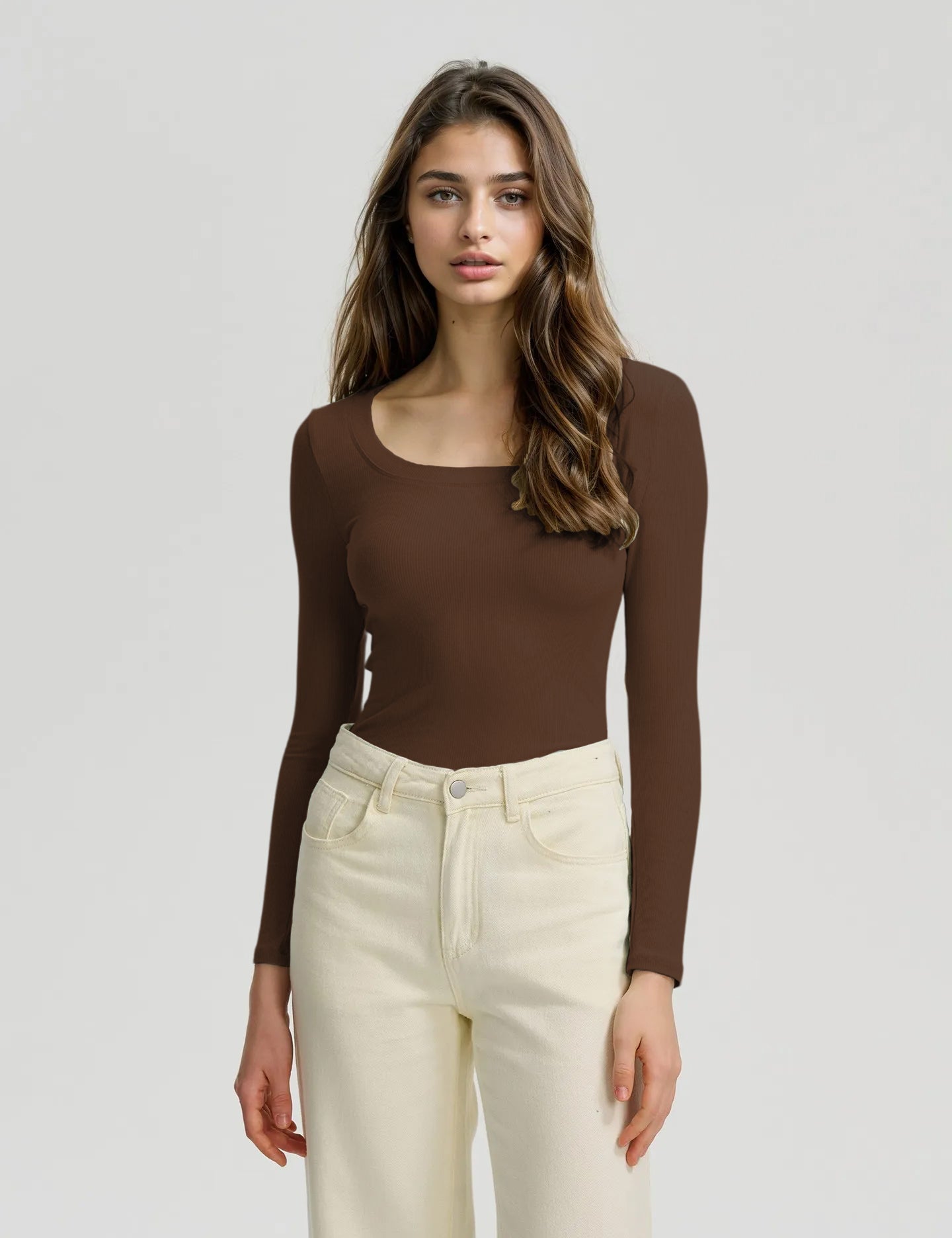 KOTTY Women's Slim Fit Long Sleeve Ribbed T-Shirt
