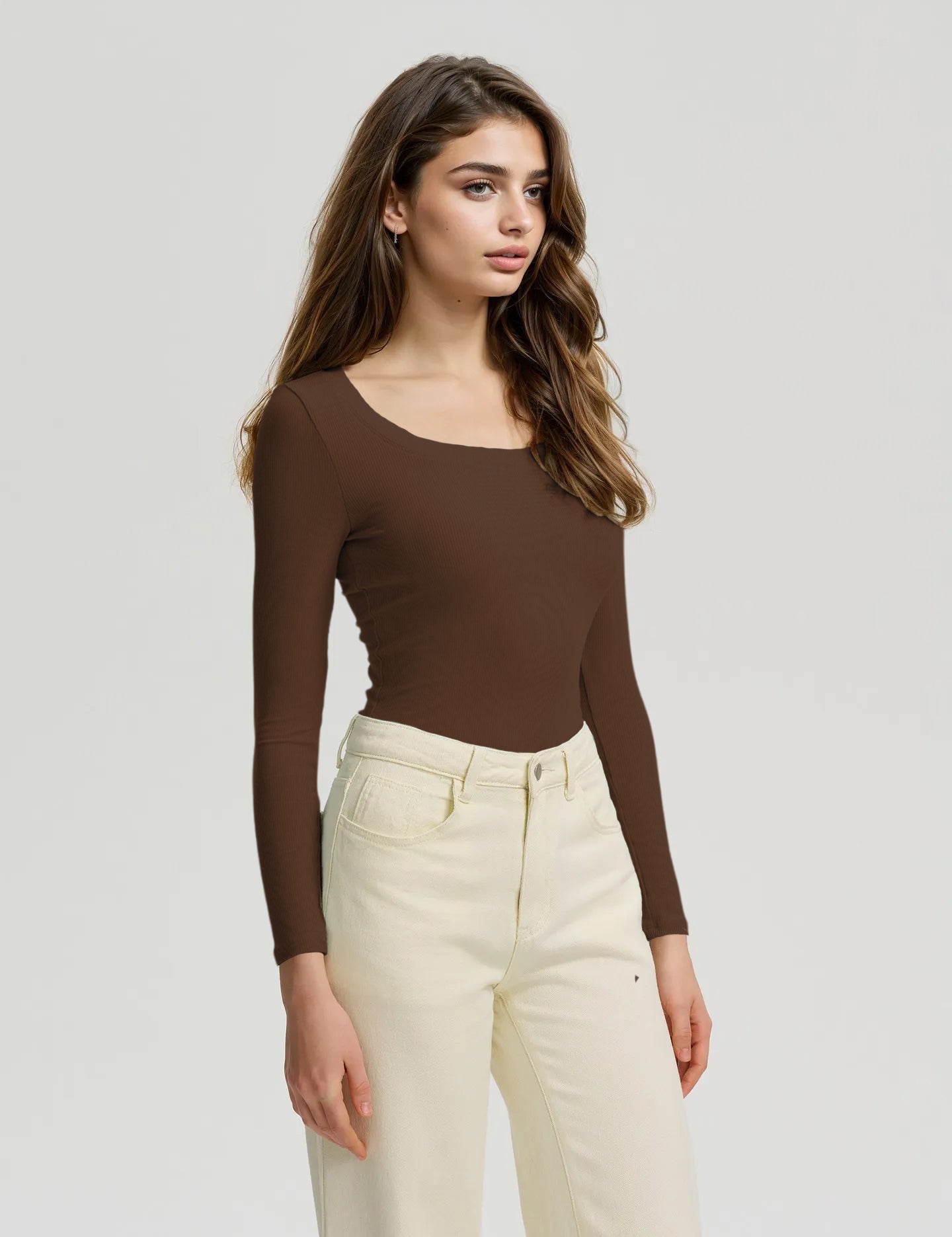 KOTTY Women's Slim Fit Long Sleeve Ribbed T-Shirt