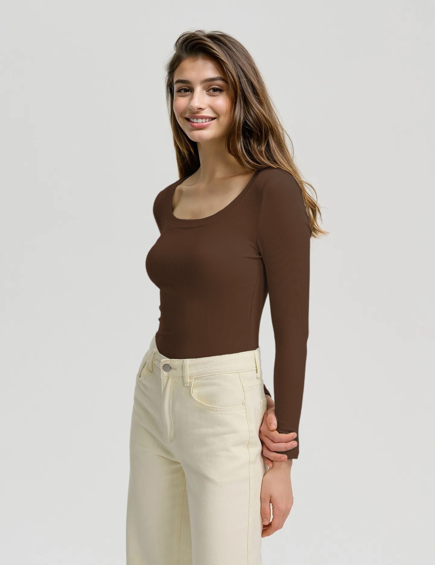 KOTTY Women's Slim Fit Long Sleeve Ribbed T-Shirt