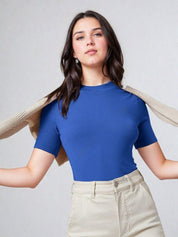 KOTTY Women's Slim Fit Half Sleeve Ribbed T-Shirt