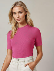 KOTTY Women's Slim Fit Half Sleeve Ribbed T-Shirt