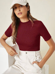 KOTTY Women's Slim Fit Half Sleeve Ribbed T-Shirt