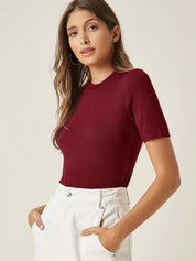 KOTTY Women's Slim Fit Half Sleeve Ribbed T-Shirt
