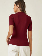 KOTTY Women's Slim Fit Half Sleeve Ribbed T-Shirt
