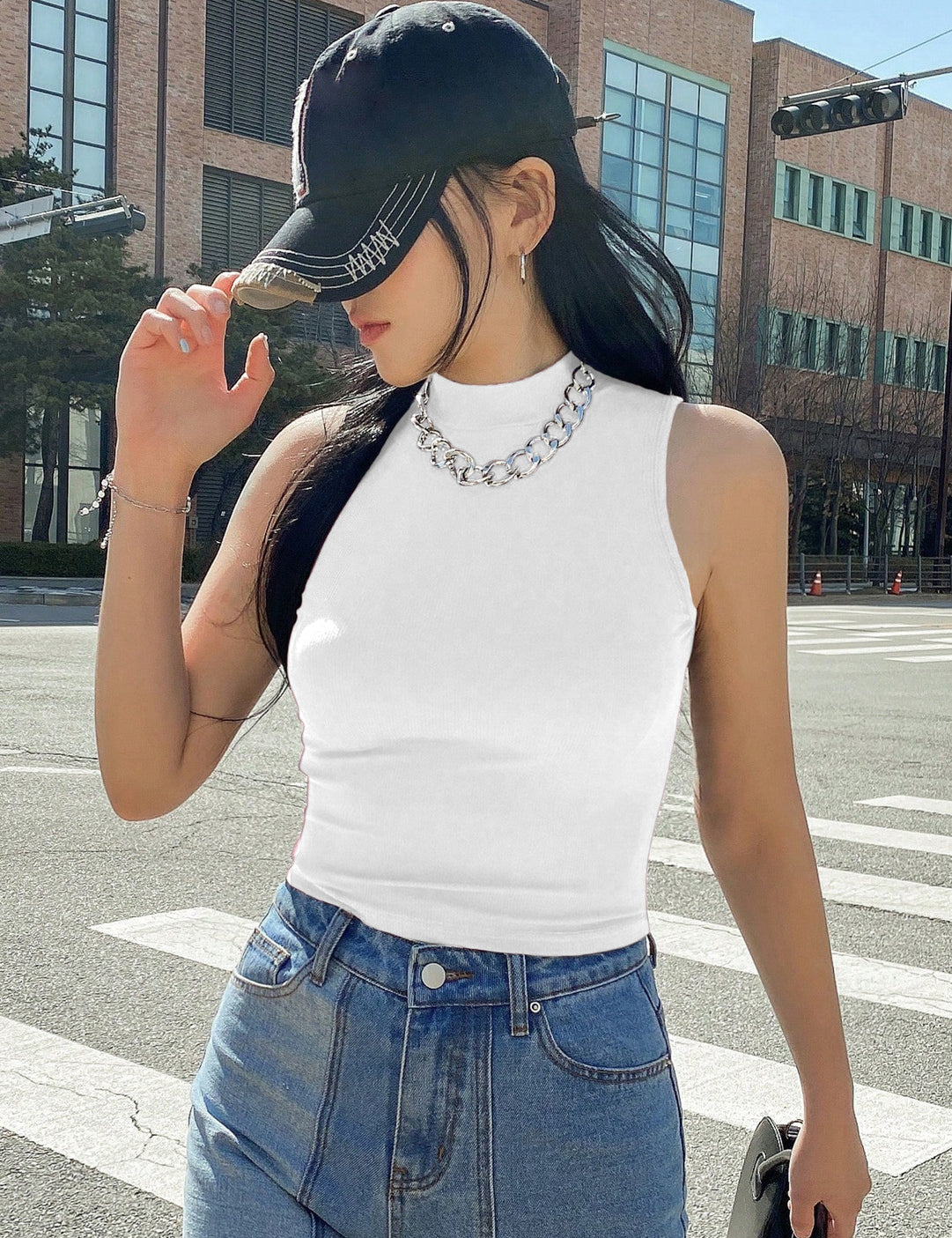 KOTTY Women's Slim Fit Sleeveles Ribbed T-Shirt