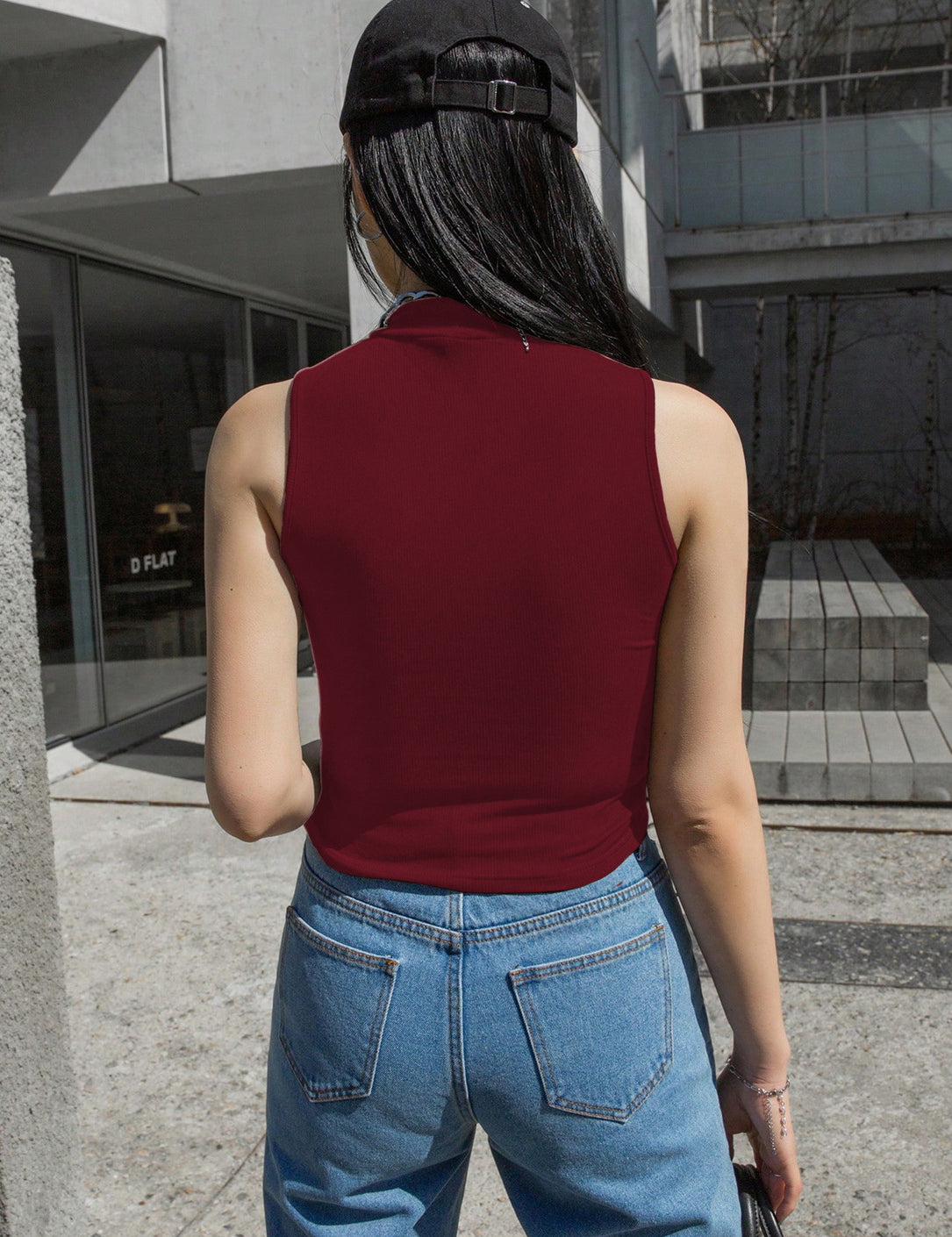 KOTTY Women's Slim Fit Sleeveles Ribbed T-Shirt