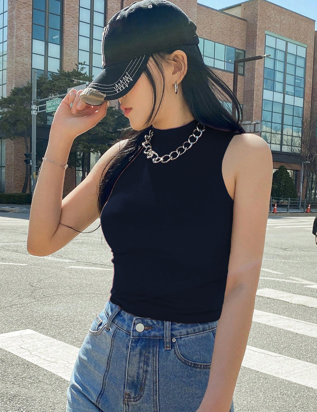 KOTTY Women's Slim Fit Sleeveles Ribbed T-Shirt