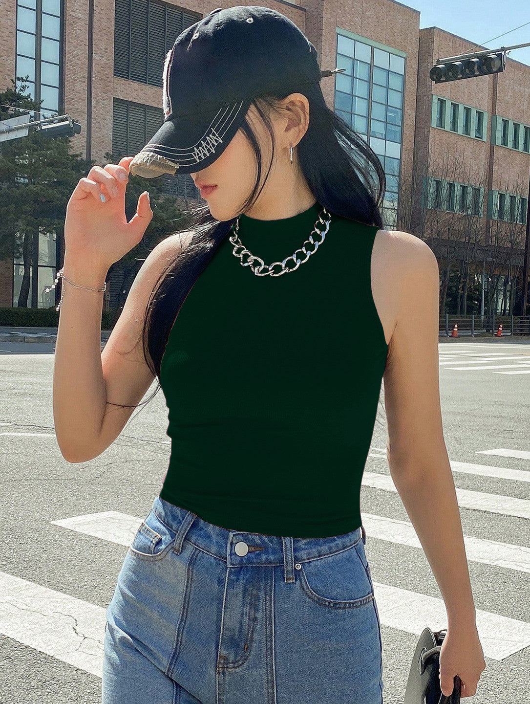 KOTTY Casual Solid Women Dark Green Top 