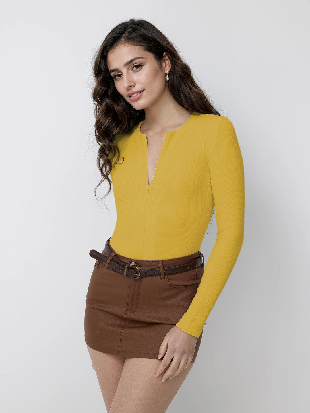 KOTTY Casual Solid Women Yellow Top 