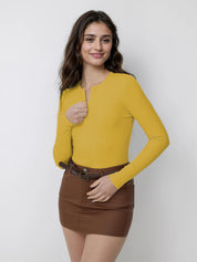 KOTTY Casual Solid Women Yellow Top 