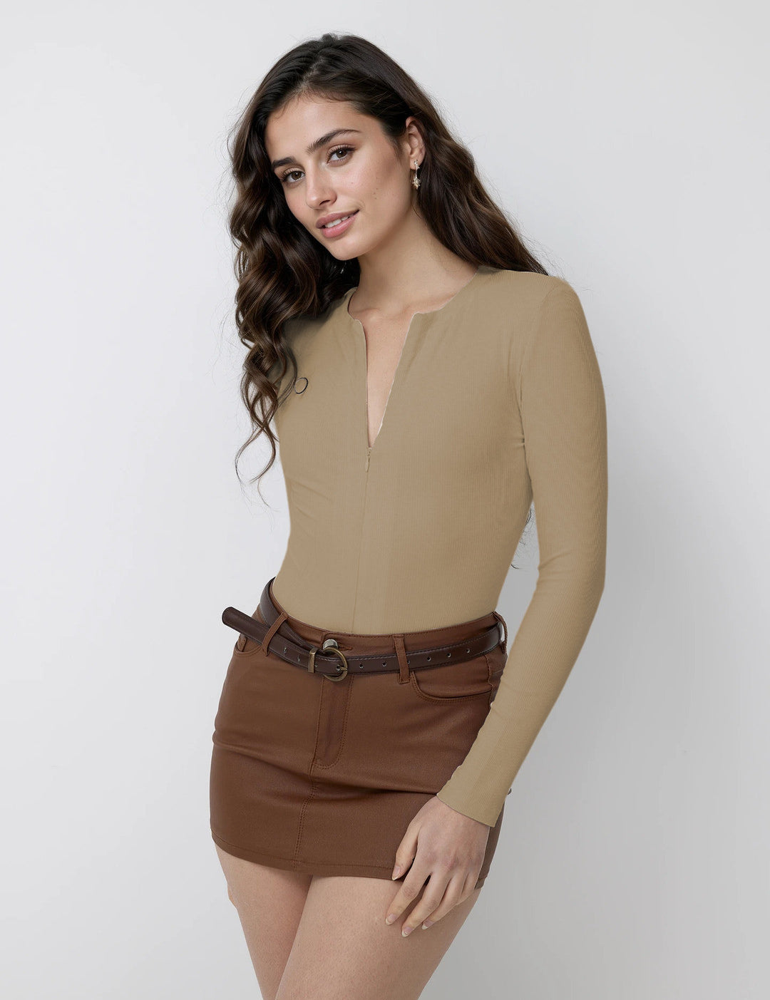 KOTTY Casual Solid Women Brown Top 