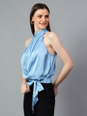 KOTTY Casual Solid Women Light Blue Top 