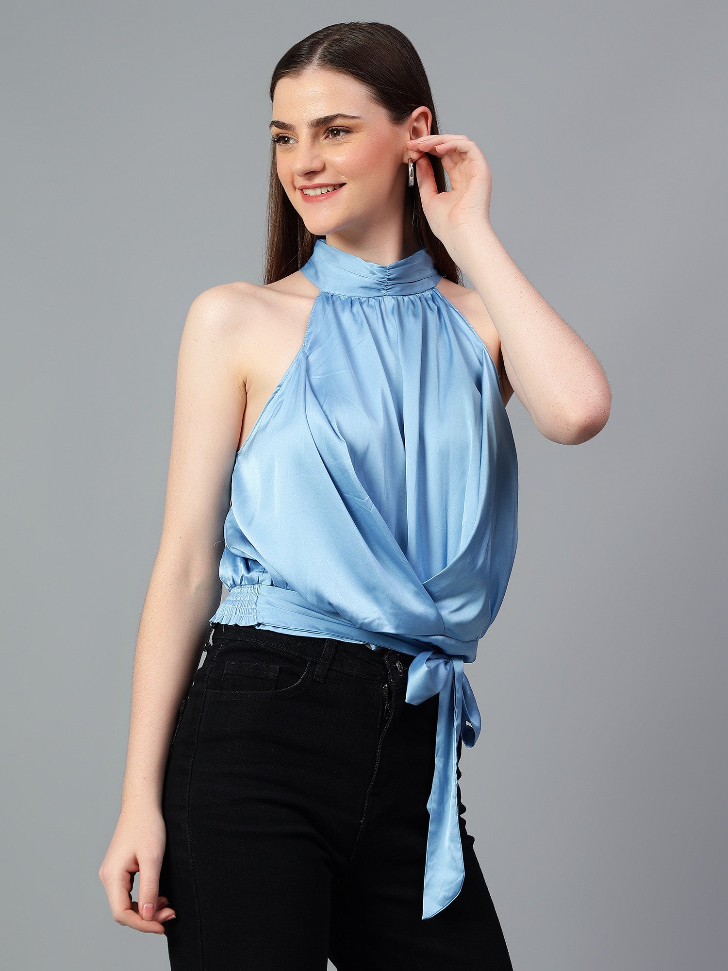 KOTTY Casual Solid Women Light Blue Top 