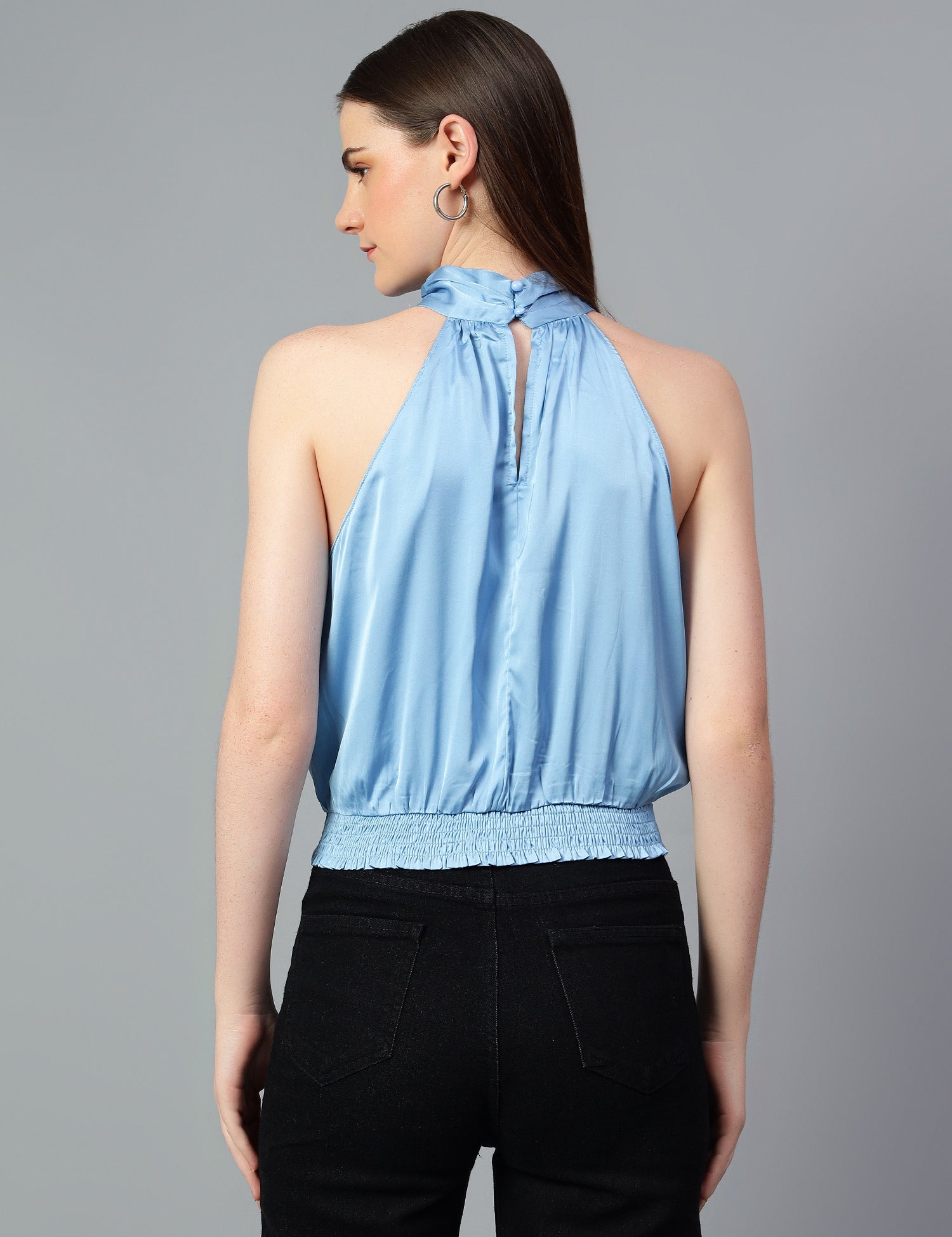 KOTTY Casual Solid Women Light Blue Top 