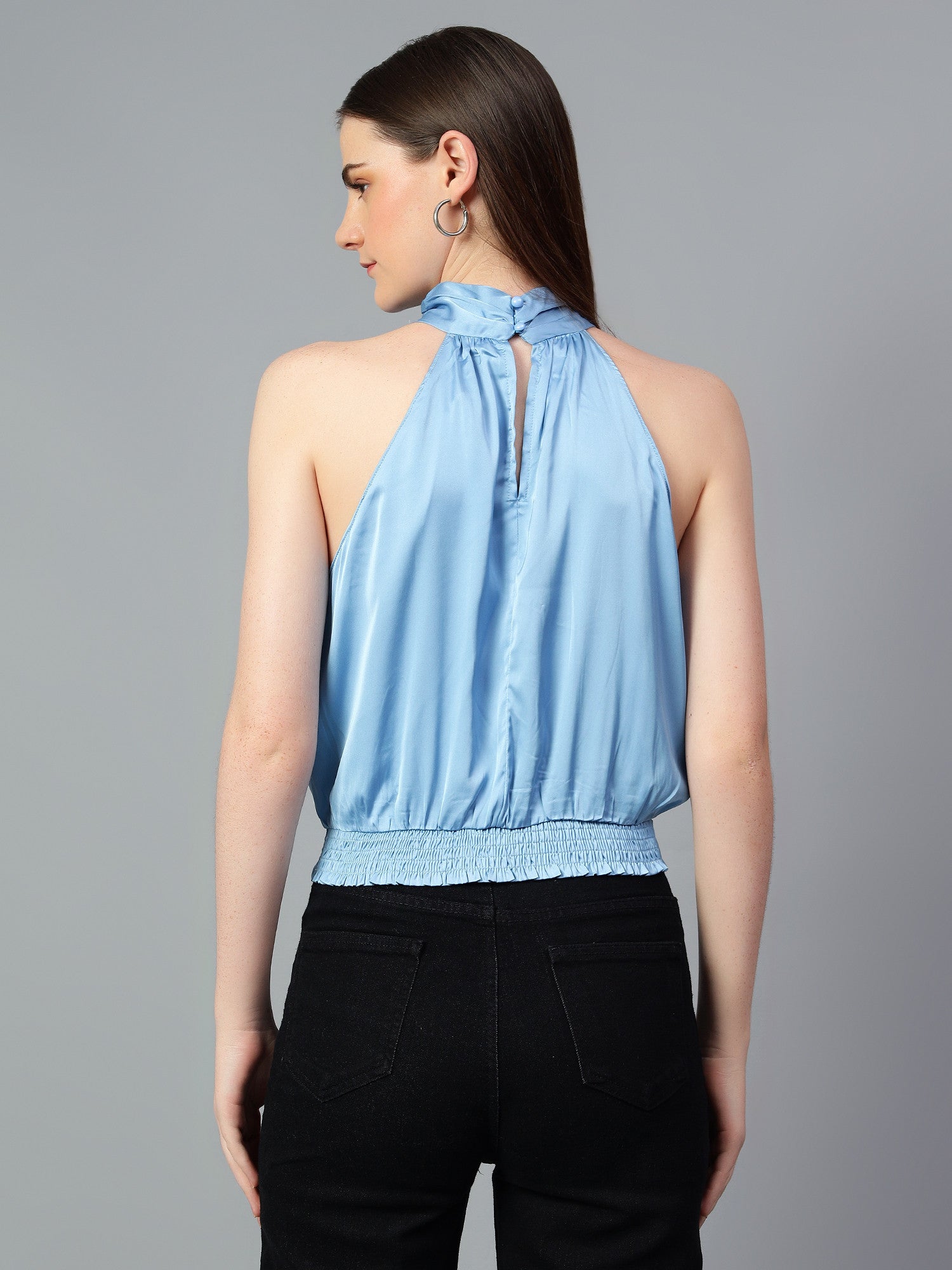 KOTTY Casual Solid Women Light Blue Top 