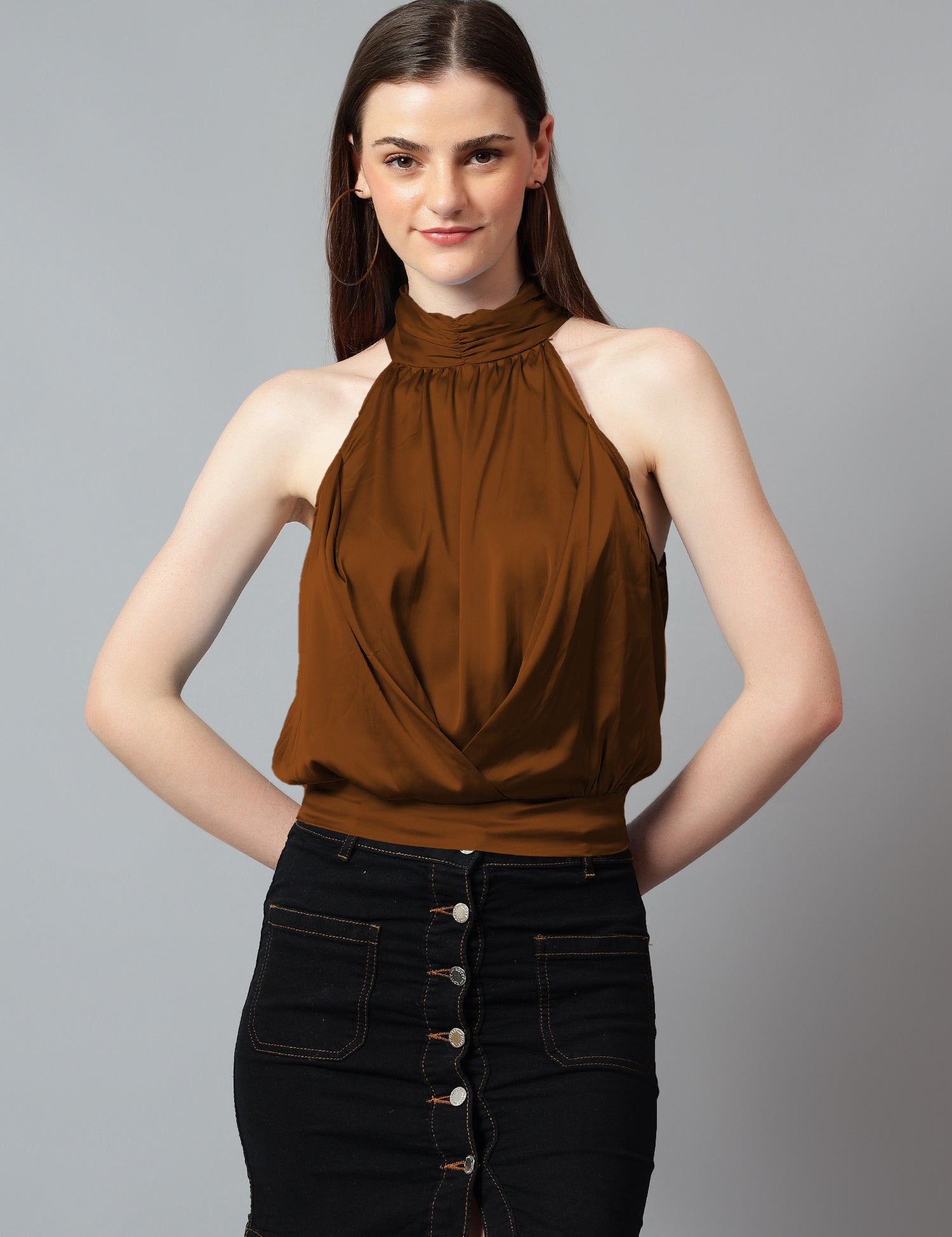 KOTTY Casual Solid Women Brown Top 