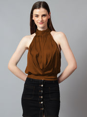 KOTTY Casual Solid Women Brown Top 
