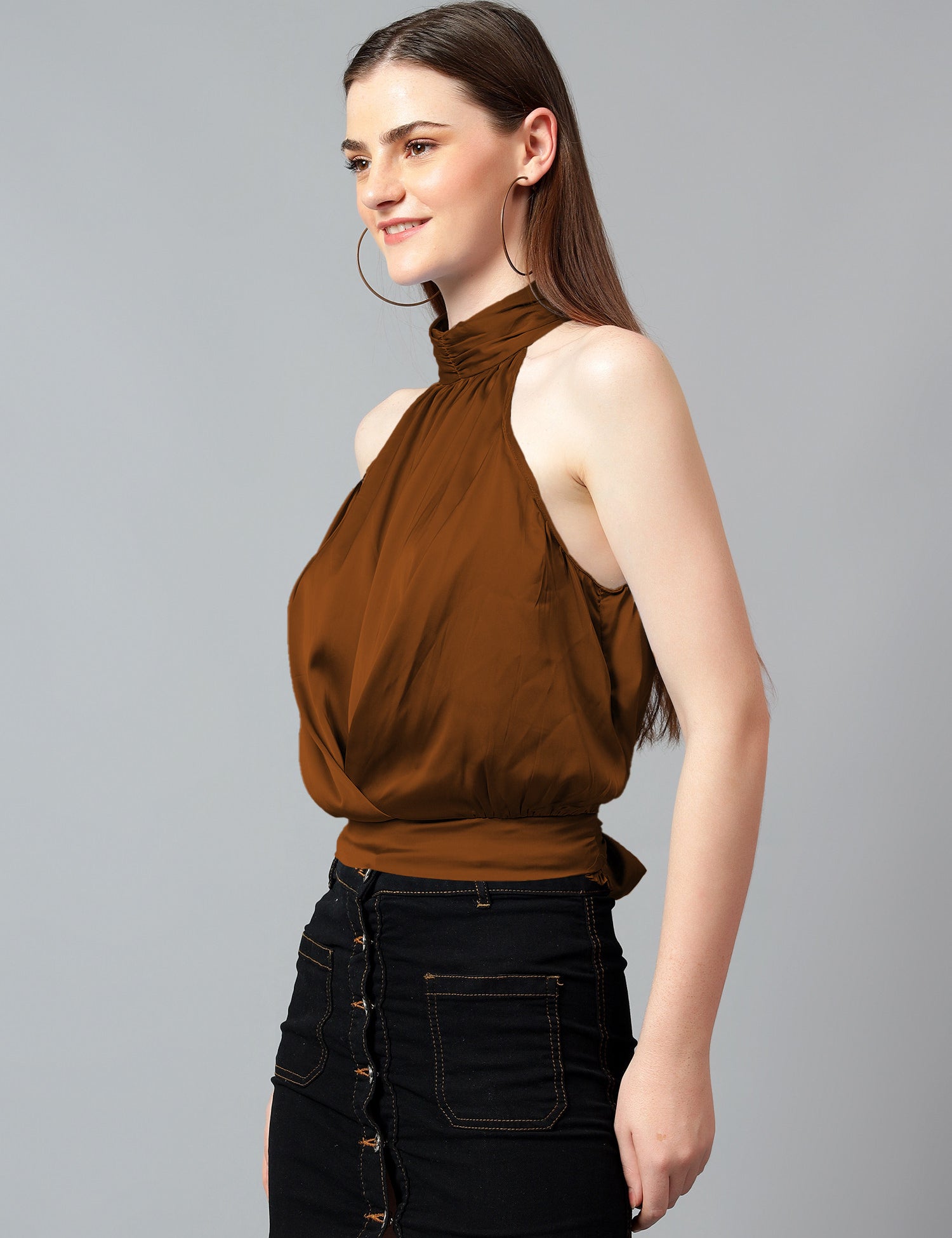 KOTTY Casual Solid Women Brown Top 