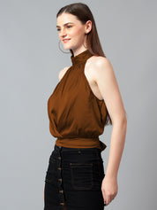 KOTTY Casual Solid Women Brown Top 