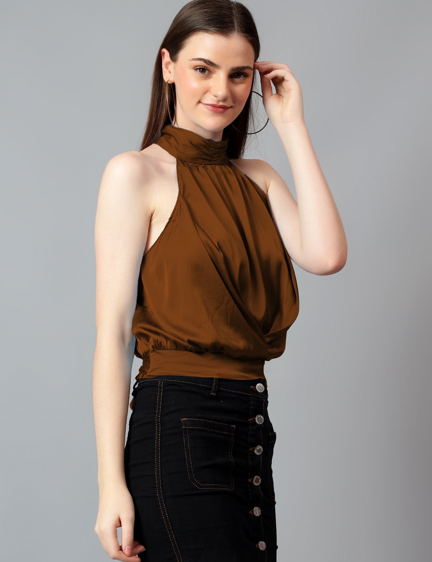 KOTTY Casual Solid Women Brown Top 