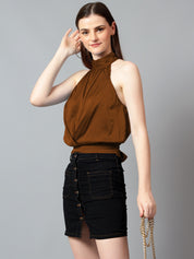 KOTTY Casual Solid Women Brown Top 