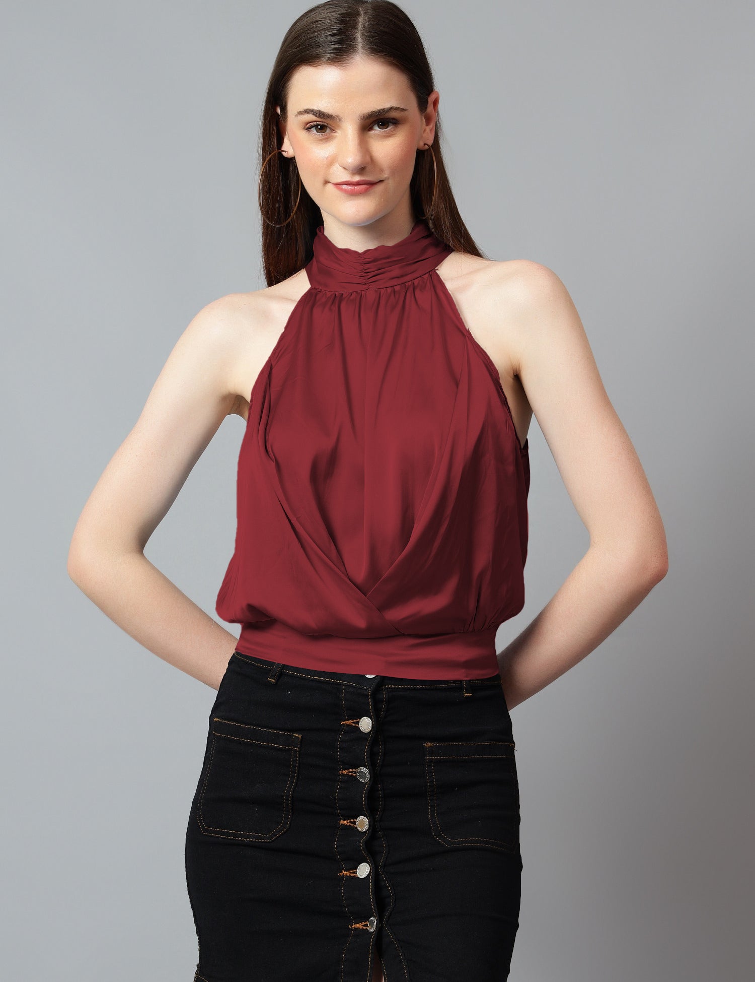 KOTTY Casual Solid Women Maroon Top 