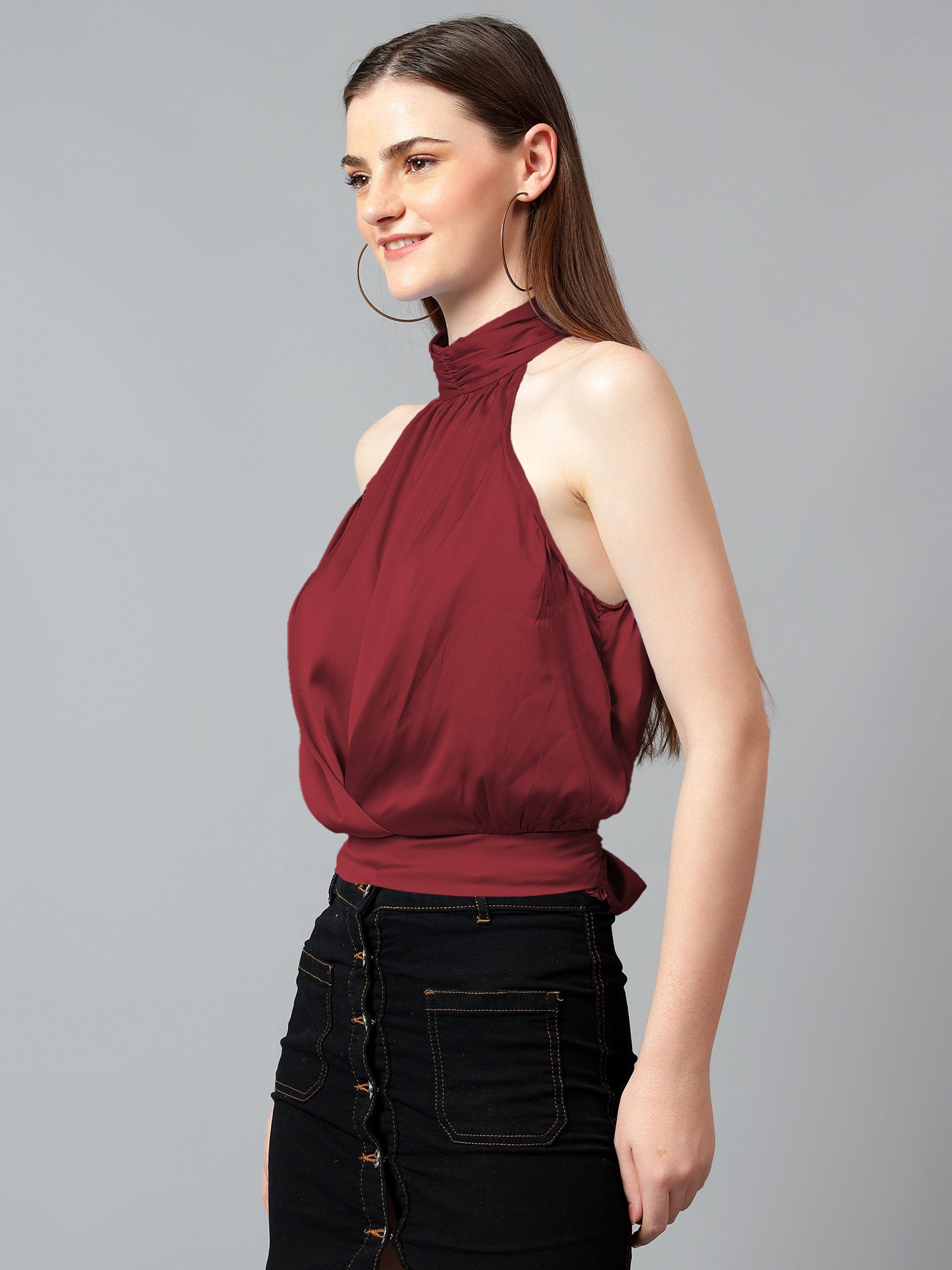 KOTTY Casual Solid Women Maroon Top 