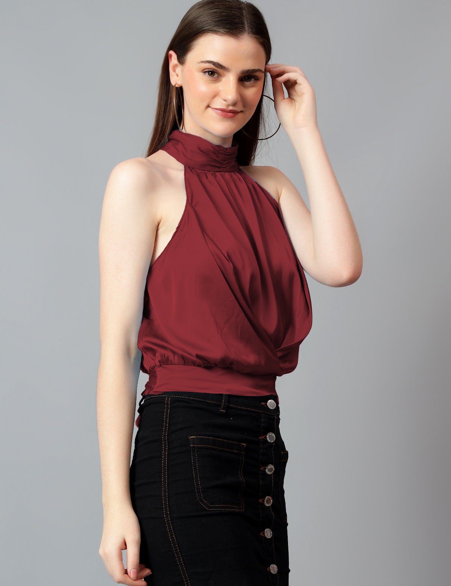 KOTTY Casual Solid Women Maroon Top 