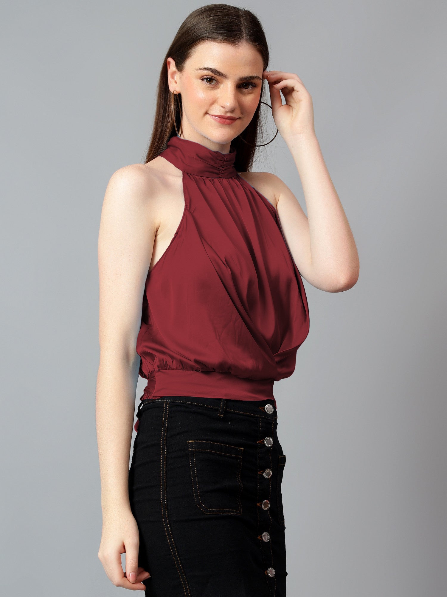 KOTTY Casual Solid Women Maroon Top 