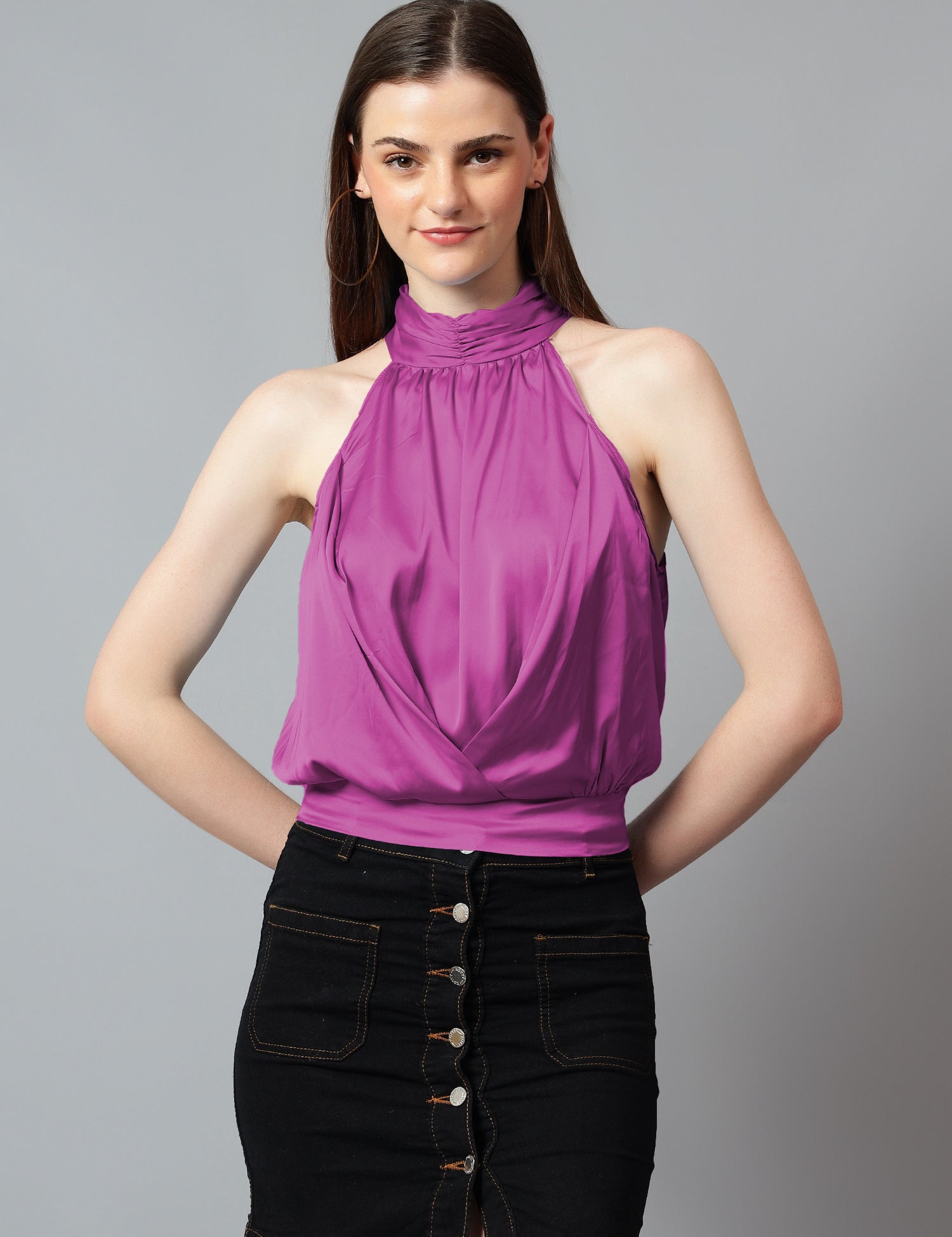 KOTTY Casual Solid Women Purple Top 