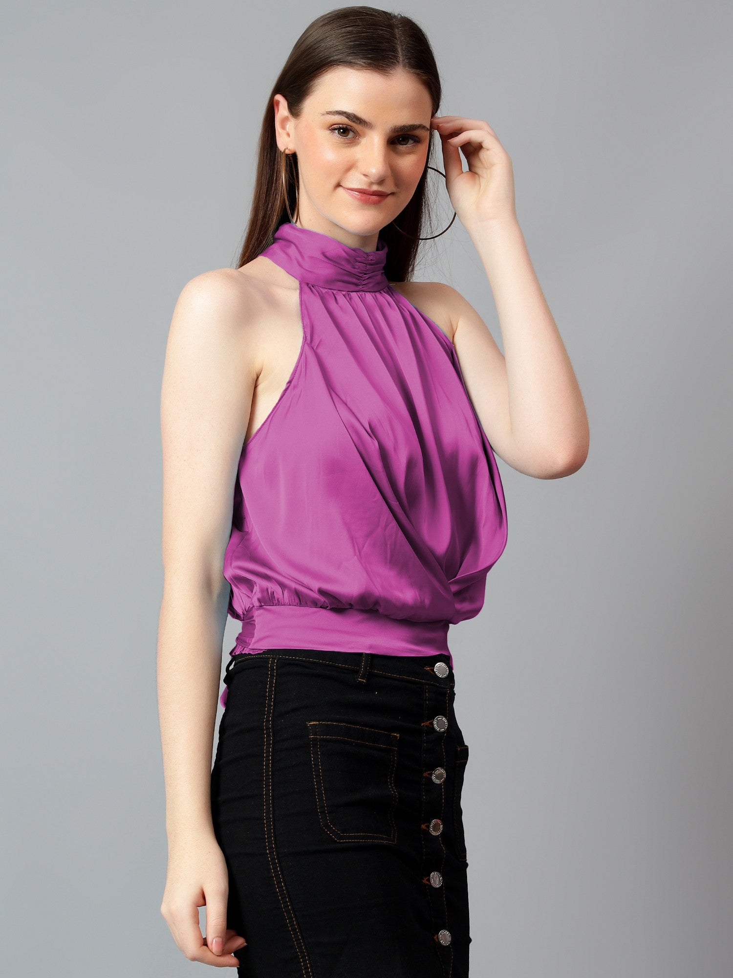 KOTTY Casual Solid Women Purple Top 