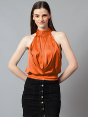 KOTTY Casual Solid Women Orange Top 