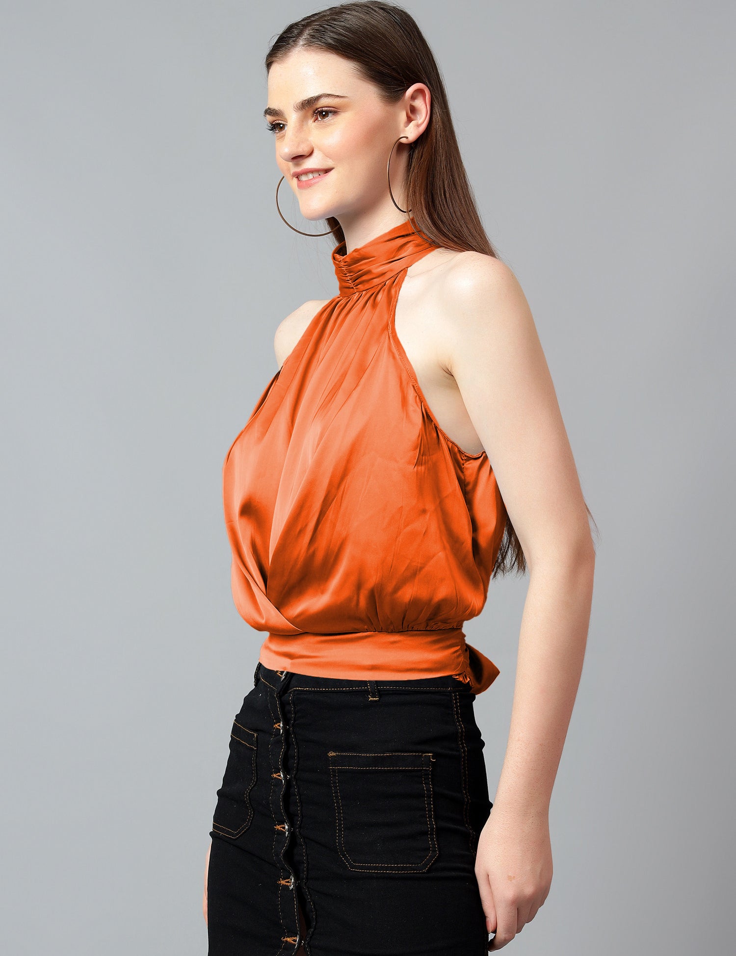 KOTTY Casual Solid Women Orange Top 