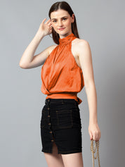 KOTTY Casual Solid Women Orange Top 