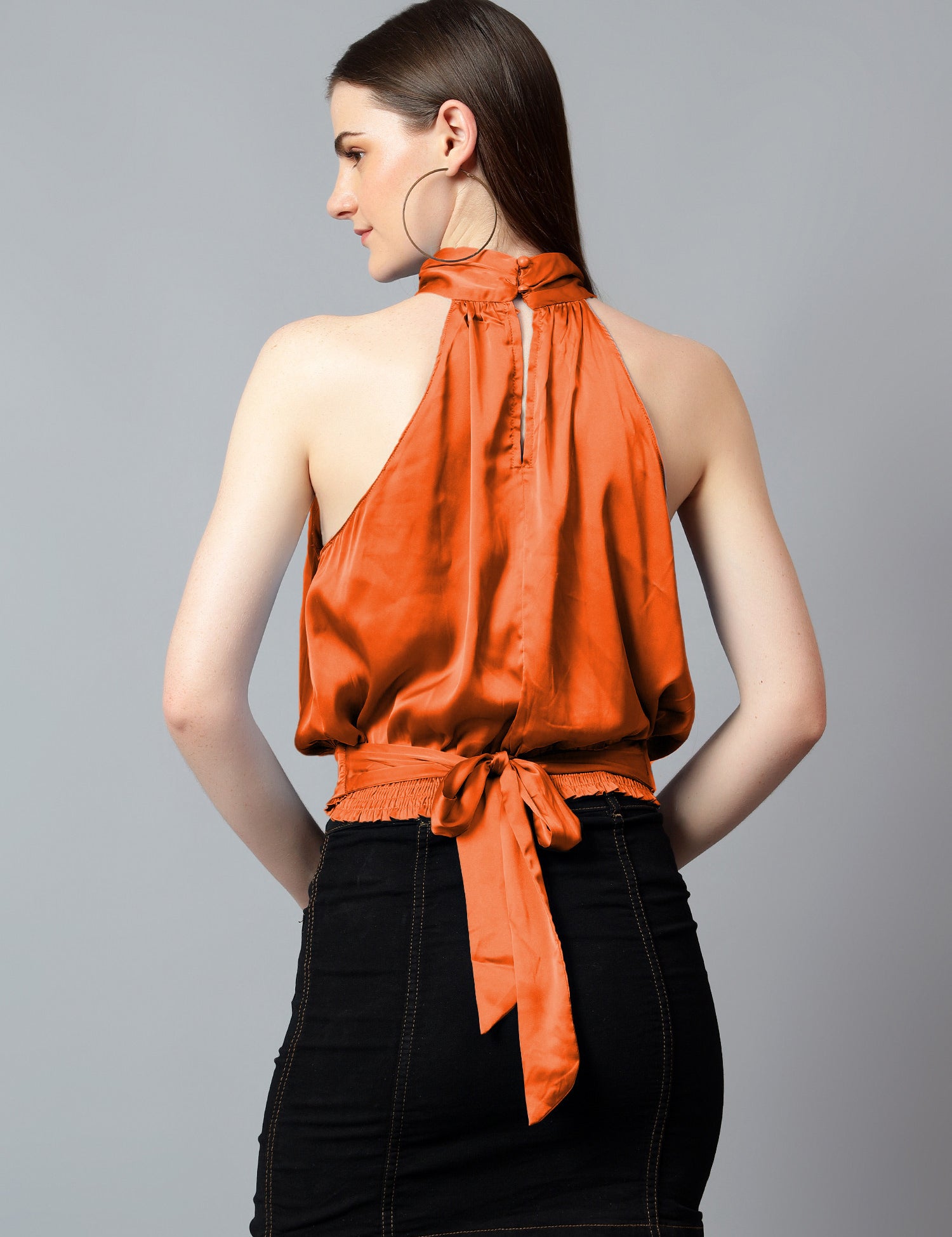KOTTY Casual Solid Women Orange Top 